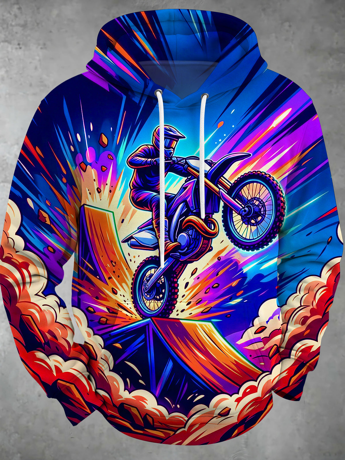 Oceanlyte Men's Graphic Dirt Bike Rider Jumping Ramp Print Long Sleeve Hoodie