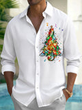 Oceanlyte Men's Graphic Christmas Tree And Musical Notes Print Long Sleeve Shirt with Chest Pocket