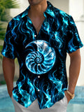Oceanlyte Men's Hawaiian Nautilus Shell And Seaweed Print Short Sleeve Shirt with Chest Pocket