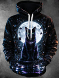 Oceanlyte Men's Graphic Black Cat And Full Moon Print Long Sleeve Hoodie