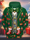 Oceanlyte Men's Graphic Holiday Pattern Winter Festive Print Long Sleeve Hoodie with Chest Pocket