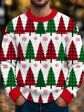 Oceanlyte Men's Long Sleeve Crew Neck Sweater - Christmas Trees And Snowflakes Print