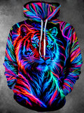 Oceanlyte Men's Graphic Neon Tiger Face Print Long Sleeve Hoodie