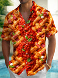 Oceanlyte Men's Short Sleeve Shirt - Pizza With Lattice Crust And Tomato Sauce Print with Chest Pocket