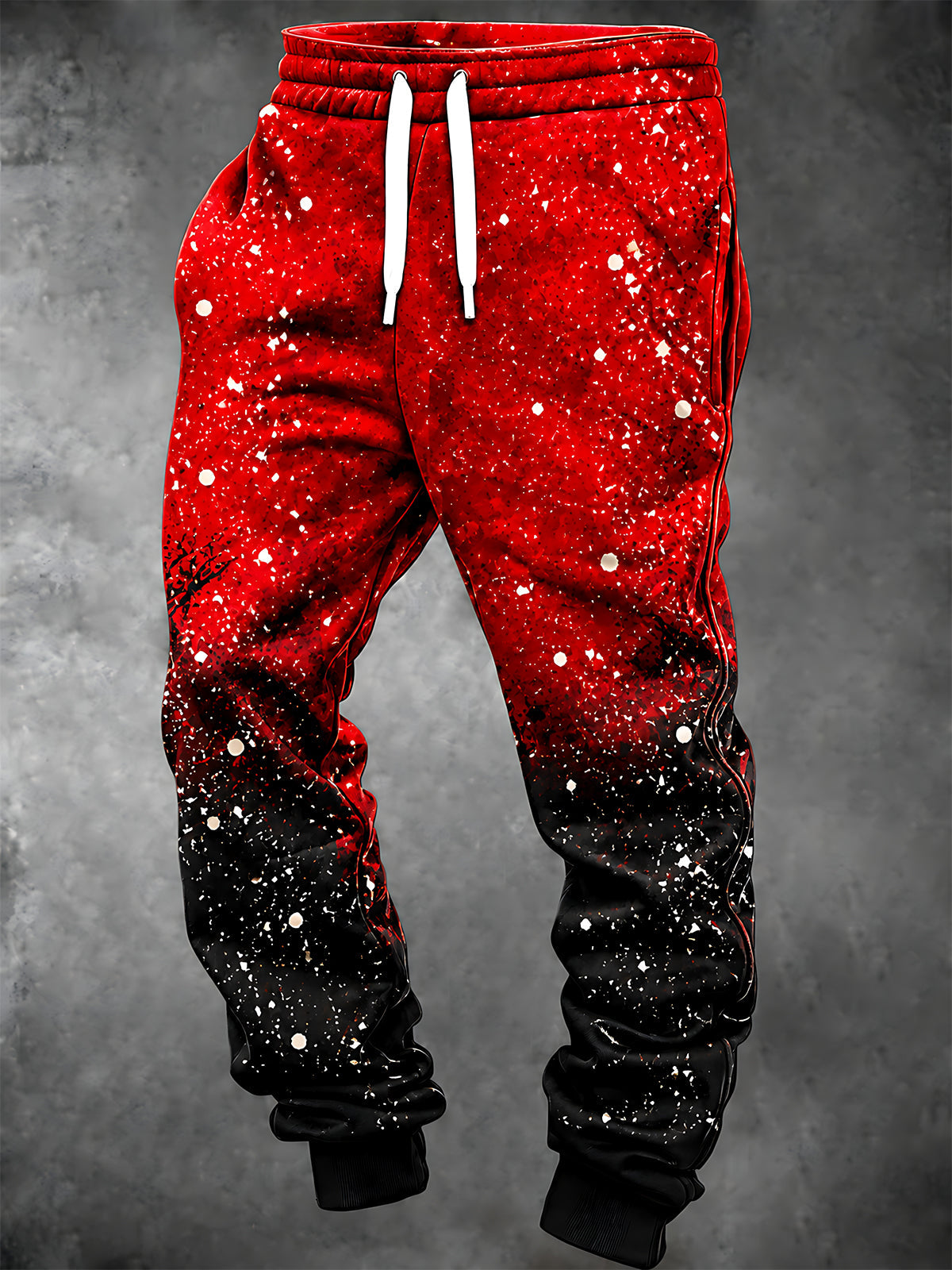 Oceanlyte Men's Pants - Christmas Red To Black Gradient With White Snowflakes And Bare Tree Branches Print