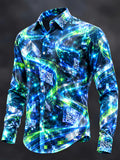 Oceanlyte Men's Abstract Digital Code And QR Codes Print Long Sleeve Shirt with Chest Pocket