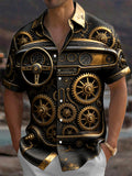 Oceanlyte Men's Vintage Car Dashboard And Gears Print Short Sleeve Shirt with Chest Pocket