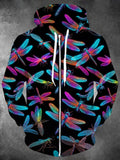 Oceanlyte Men's Colorful Neon Dragonflies Print Long Sleeve Zip-Up Hoodie