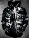 Oceanlyte Men's Long Sleeve Hoodie - Bald Eagle On Tree Stump With Mountain Landscape Print