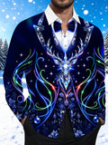 Oceanlyte Men's Long Sleeve Shirt - Neon Crystal Reindeer And Christmas Ornaments Print with Chest Pocket