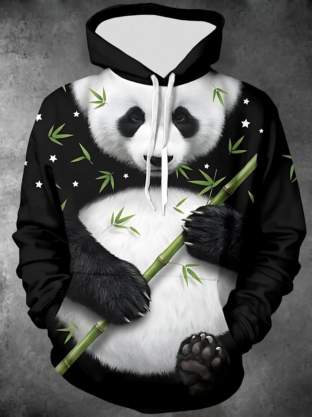 Oceanlyte Men's Graphic Panda Bear Holding Bamboo Print Long Sleeve Hoodie