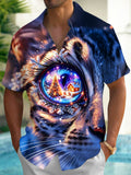 Oceanlyte Men's Graphic Cat Eye Print Christmas Fantasy Print Short Sleeve Shirt with Chest Pocket