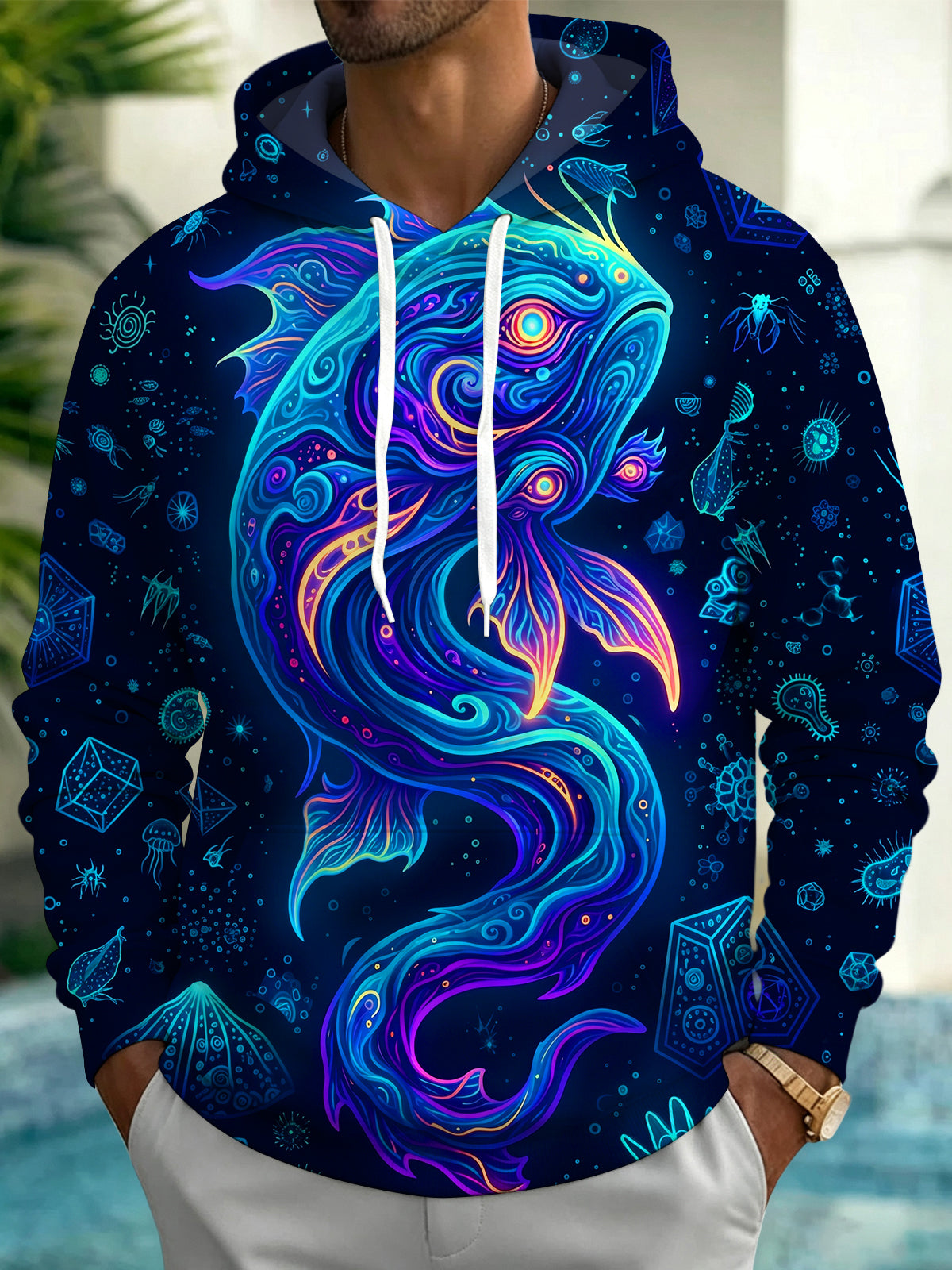 Oceanlyte Men's Psychedelic Deep Sea Spirit Fish Print Long Sleeve Hoodie