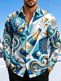 Oceanlyte Men's Graphic Champagne Bottle Print Long Sleeve Shirt with Chest Pocket