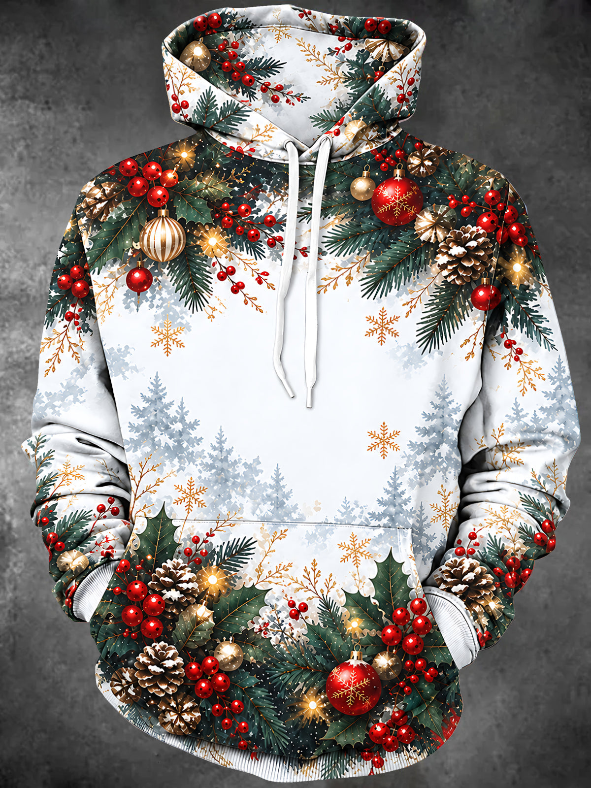 Oceanlyte Men's Christmas Ornaments And Pine Cones Print Long Sleeve Hoodie