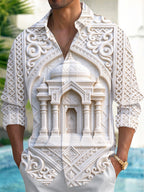 Oceanlyte Men's Marble Palace Relief Architecture Print Long Sleeve Shirt with Chest Pocket