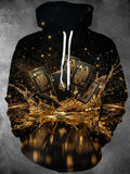 Oceanlyte Men's Playing Cards And Gold Liquid Splash Print Long Sleeve Hoodie