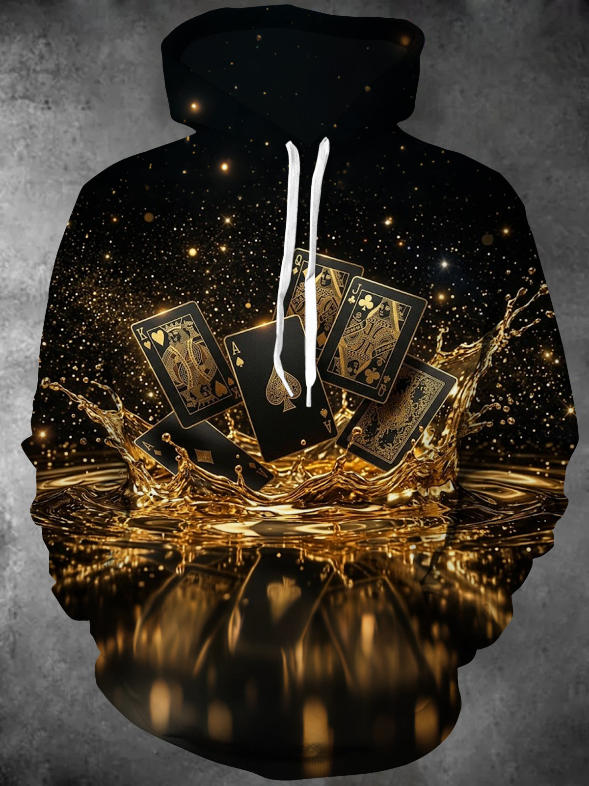 Oceanlyte Men's Playing Cards And Gold Liquid Splash Print Long Sleeve Hoodie