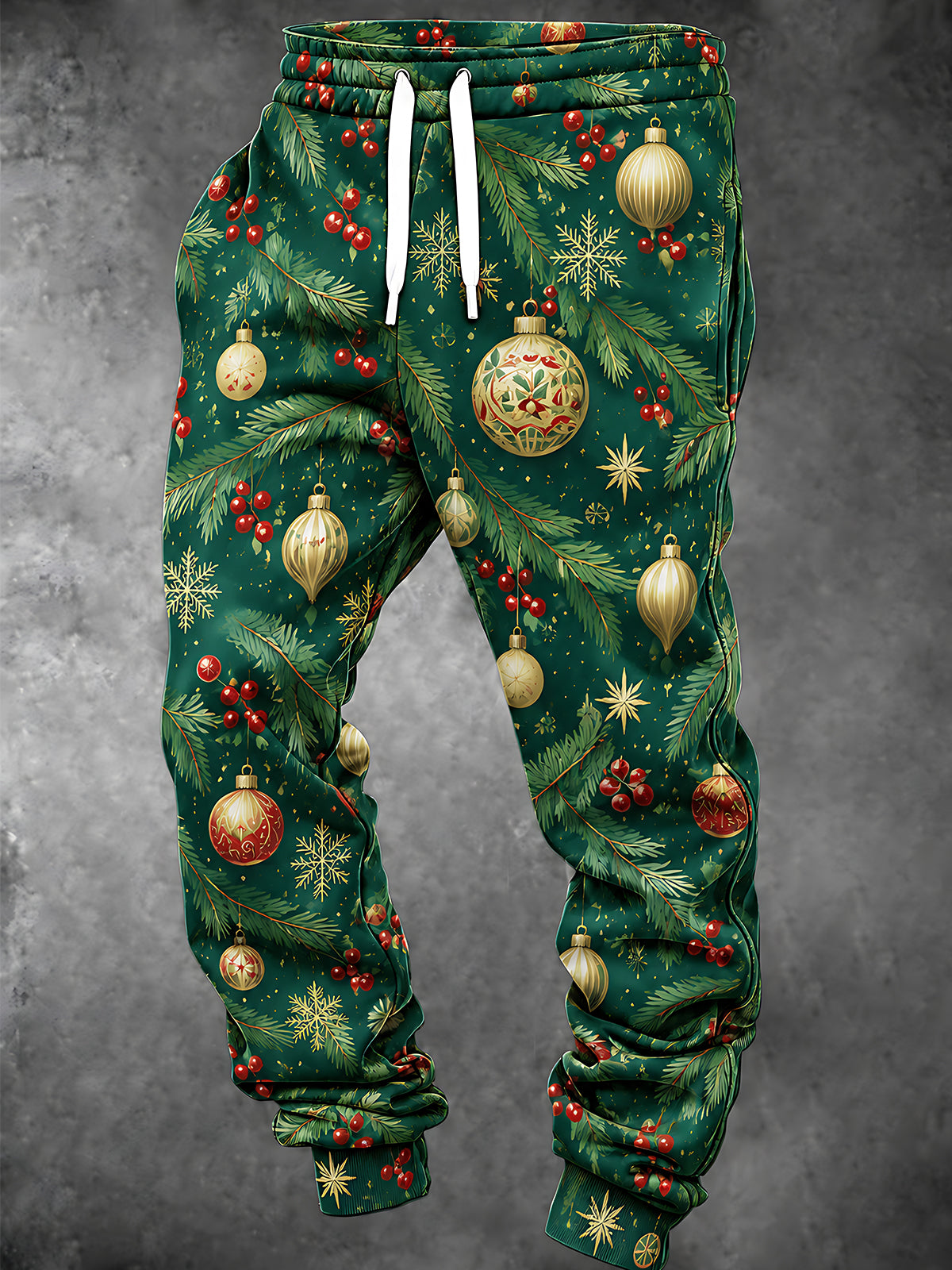 Oceanlyte Men's Printed Christmas Ornaments And Pine Branches Print Pants