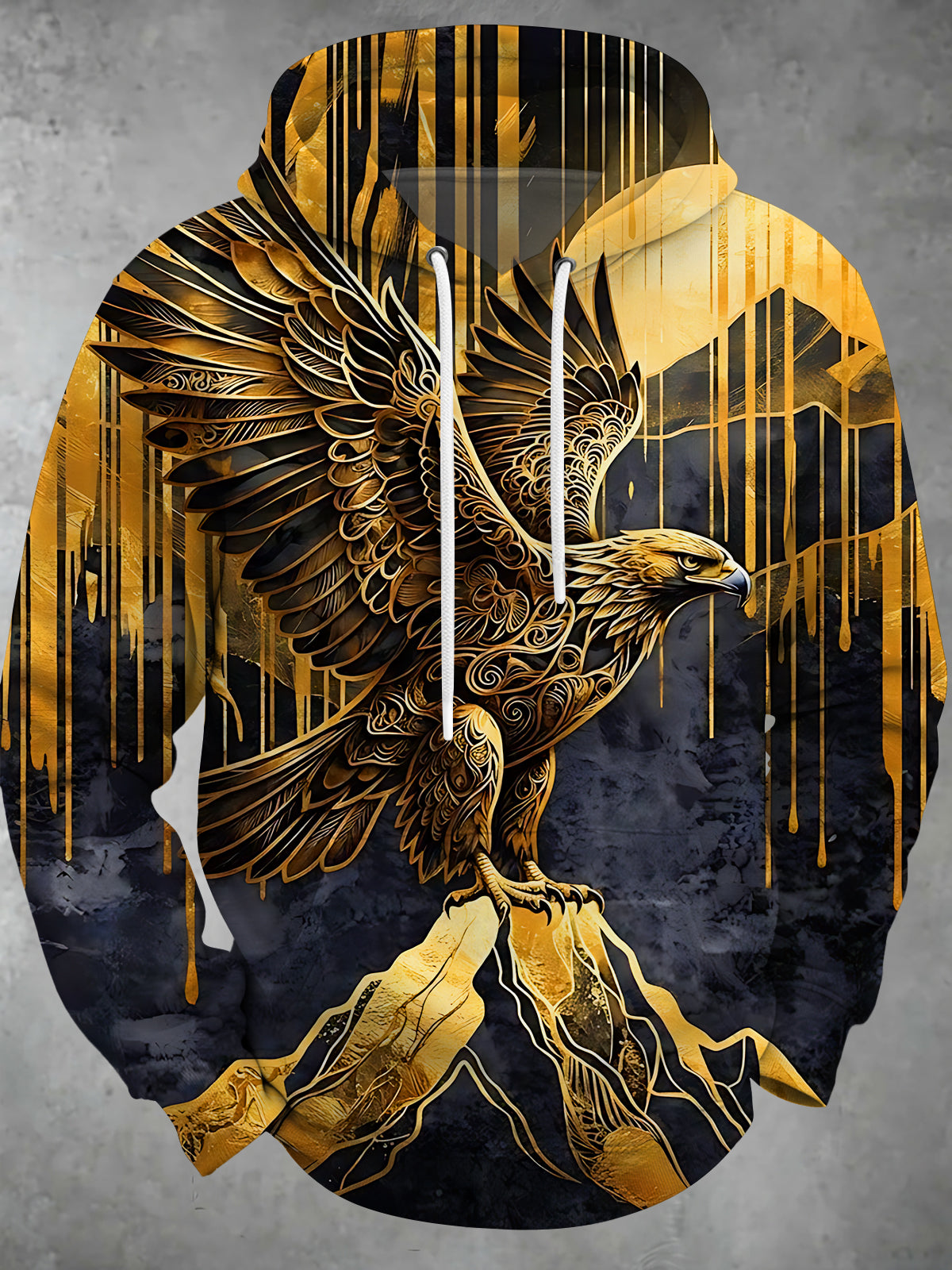 Oceanlyte Men's Graphic Gilded Eagle On Mountain Print Long Sleeve Hoodie