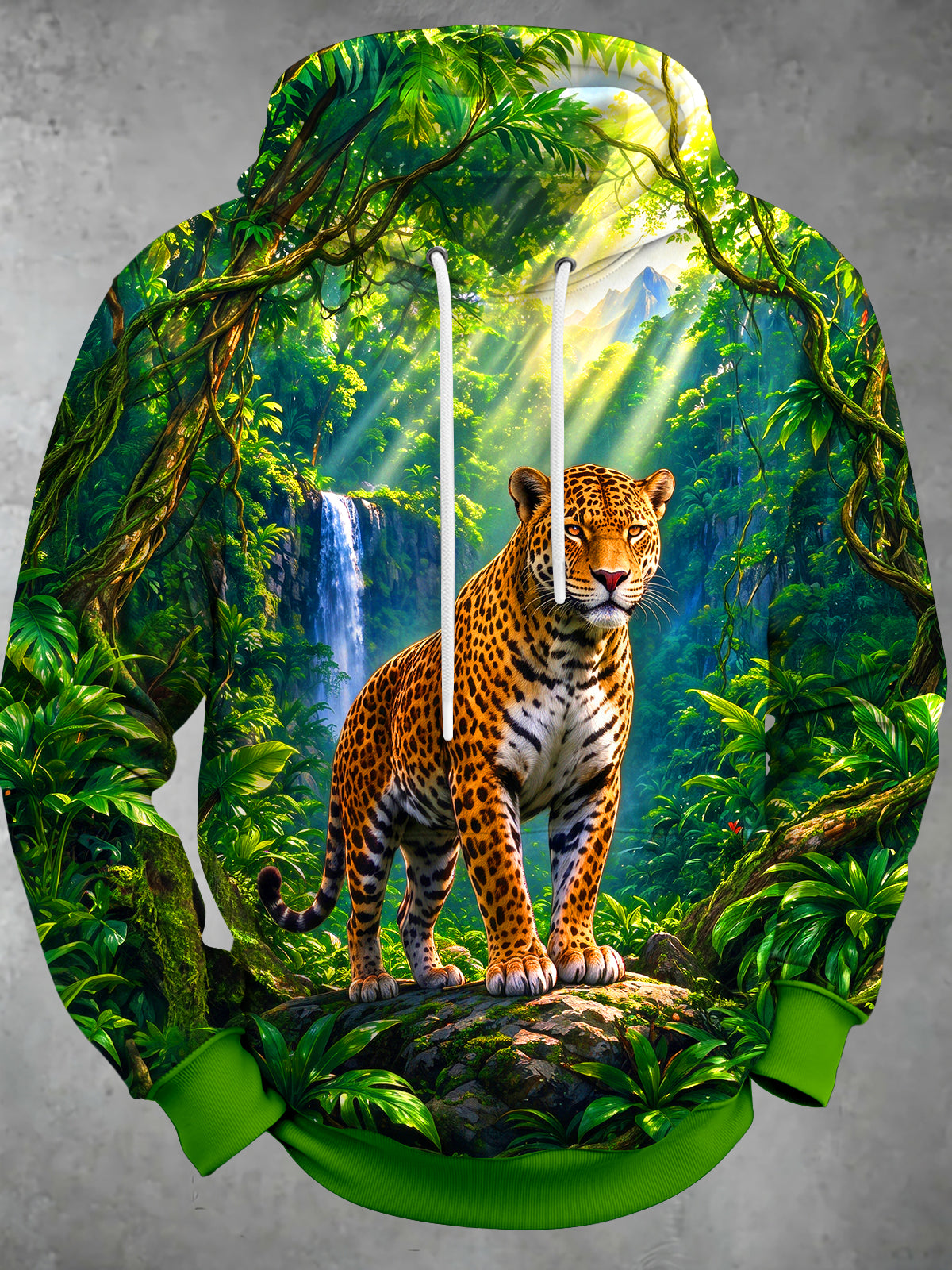 Oceanlyte Men's Tropical Jaguar In Rainforest Print Long Sleeve Pullover Hoodie with Kangaroo Pocket