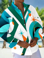 Oceanlyte Men's Geometric Abstract Shapes And Stars Print Long Sleeve Shirt with Chest Pocket