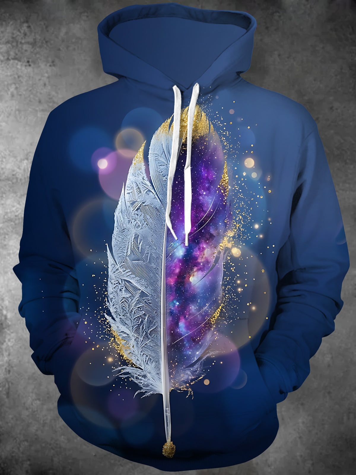 Oceanlyte Men's Long Sleeve Hoodie - Galaxy Feather With Frost And Gold Sparkles Print