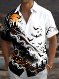 Oceanlyte Men's Graphic Halloween Ghosts And Pumpkins Print Short Sleeve Shirt with Chest Pocket