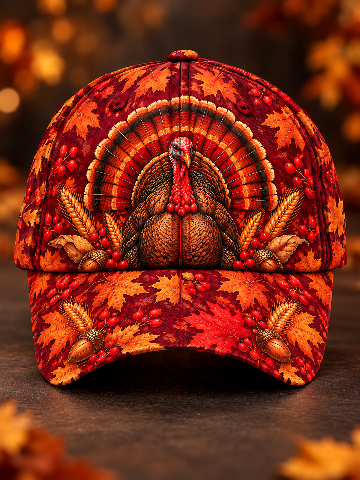 Oceanlyte Men's Baseball Cap - Thanksgiving Turkey With Autumn Leaves And Berries Print
