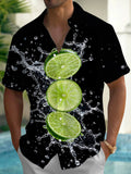 Oceanlyte Men's Hawaiian Lime Slices With Water Splash Print Short Sleeve Shirt with Chest Pocket