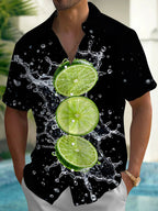 Oceanlyte Men's Hawaiian Lime Slices With Water Splash Print Short Sleeve Shirt with Chest Pocket