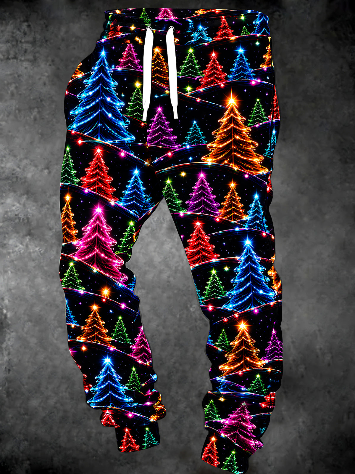Oceanlyte Men's Graphic Neon Christmas Trees And Lights Print Pants