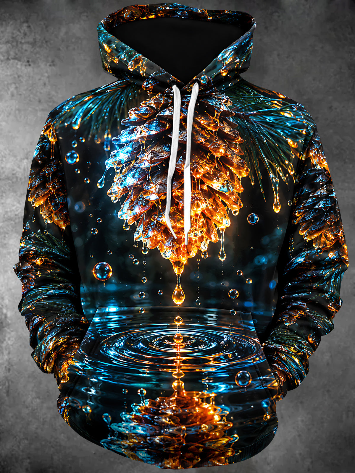 Oceanlyte Men's 3D Pinecone Droplet With Water Ripples Print Long Sleeve Hoodie