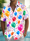 Oceanlyte Men's Hawaiian Colorful Balloons And Confetti Print Short Sleeve Shirt with Chest Pocket