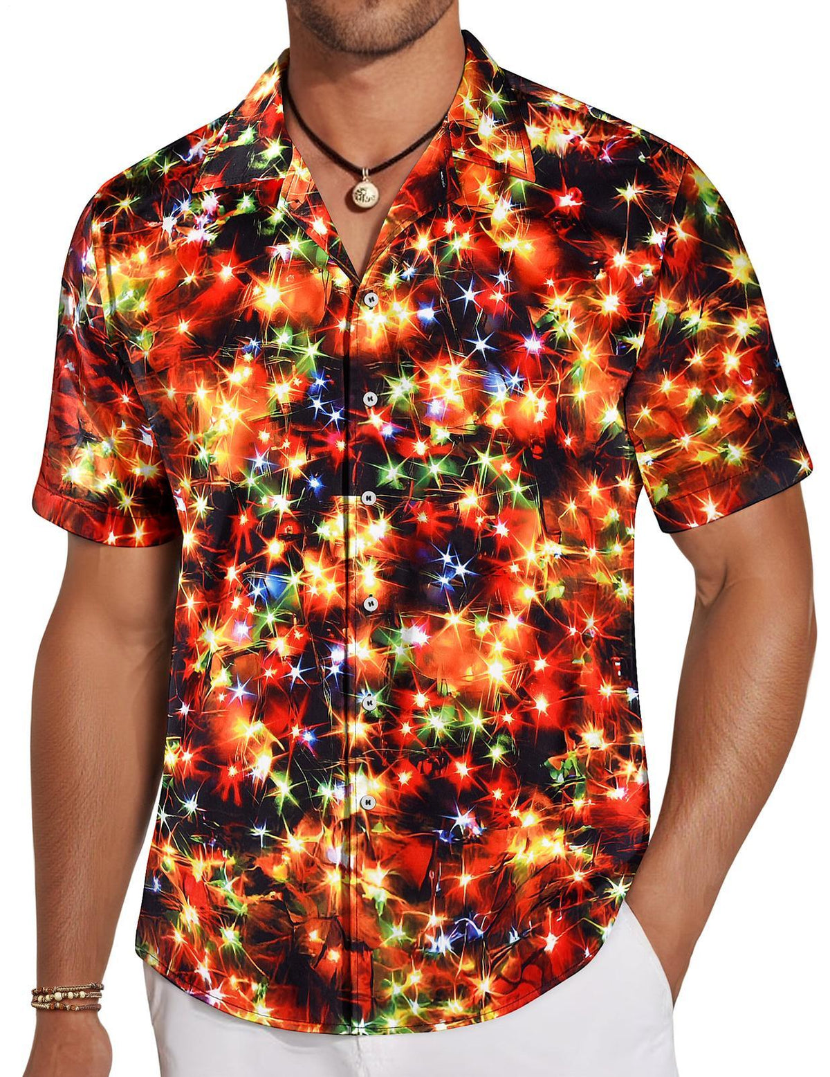 Oceanlyte Mens Christmas Shirt Christmas Neon Print Casual Button Down Holiday Shirt Short Sleeve Loose Tops for Everyday Wear judicious