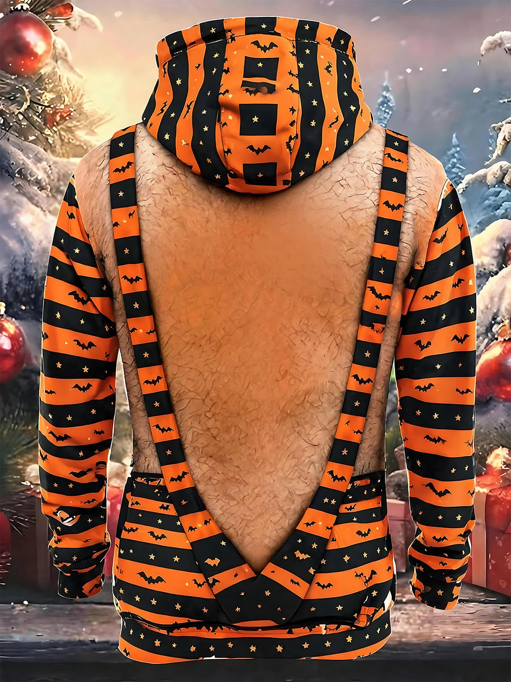 Oceanlyte Men's Graphic Halloween Jack-o-lantern Print Long Sleeve Hoodie with Chest Pocket