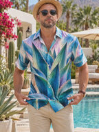 Oceanlyte Men's Hawaiian Agave Plant Leaves Print Short Sleeve Shirt with Chest Pocket