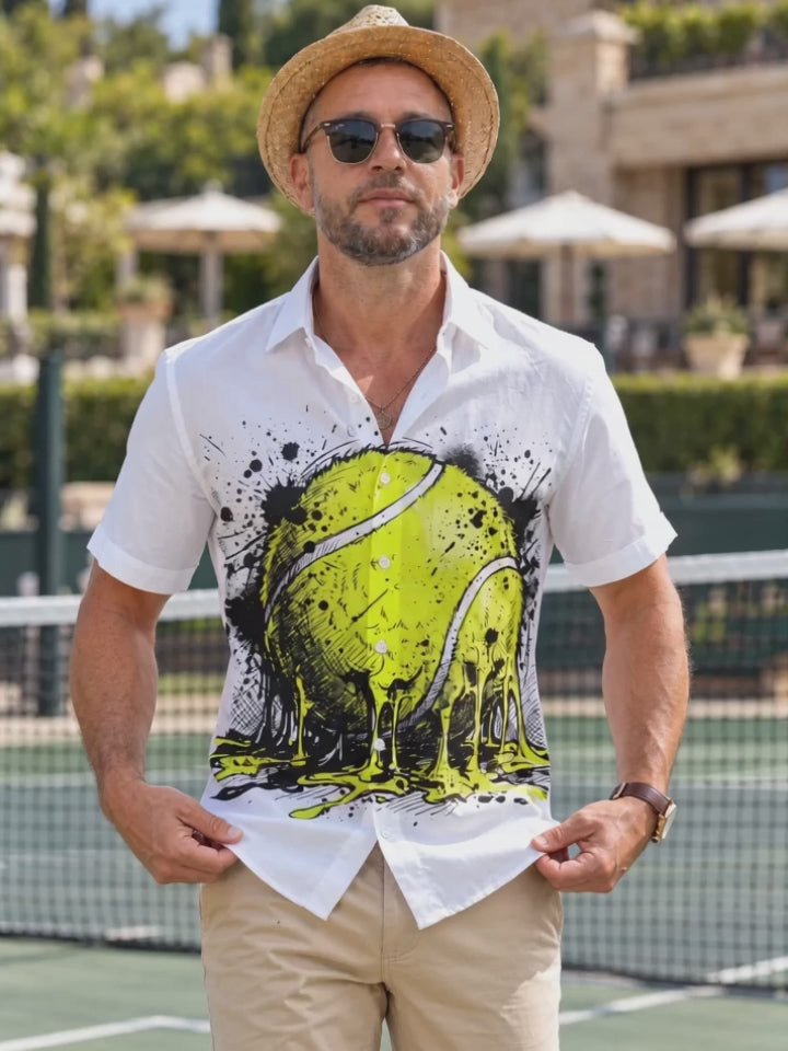 Oceanlyte Men's Melting Tennis Ball With Splatter Art Print Short Sleeve Shirt with Chest Pocket