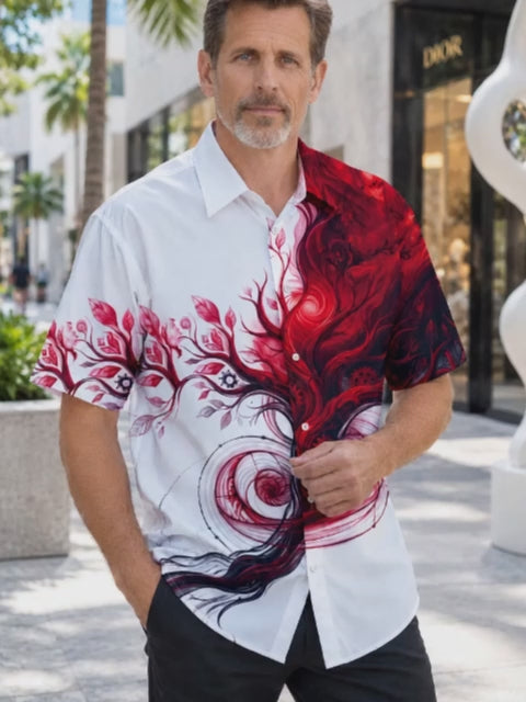 Oceanlyte Men's Short Sleeve Shirt - Abstract Fluid Tree Of Life With Gears And Swirls Print with Chest Pocket