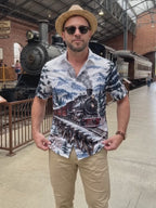 Oceanlyte Men's Short Sleeve Shirt - Vintage Steam Train In Snowy Mountain Landscape Print with Chest Pocket