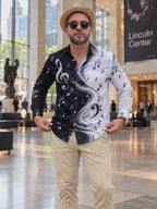 Oceanlyte Men's Graphic Musical Notes And Clefs Print Long Sleeve Shirt with Chest Pocket