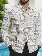 Oceanlyte Men's Graphic Drum Kit And Musical Notes Print Long Sleeve Shirt with Chest Pocket