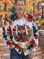 Oceanlyte Men's Graphic Fox With Goggles And Scarf Print Long Sleeve Shirt with Chest Pocket