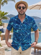 Oceanlyte Men's Abstract Water Ripples And Bubbles Print Short Sleeve Shirt with Chest Pocket