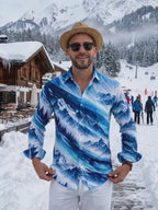 Oceanlyte Men's Printed Snowy Mountains And Pine Forest Print Long Sleeve Shirt with Chest Pocket