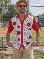 Oceanlyte Men's Baseball Equipment And Home Plate Print Short Sleeve Shirt with Chest Pocket