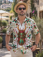 Oceanlyte Men's Hawaiian Christmas Jewel Stag Beetle Print Short Sleeve Shirt with Chest Pocket