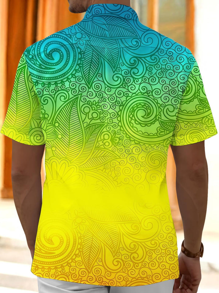 Gradient Tribal Pattern Men's Pocket Short Sleeve Shirts