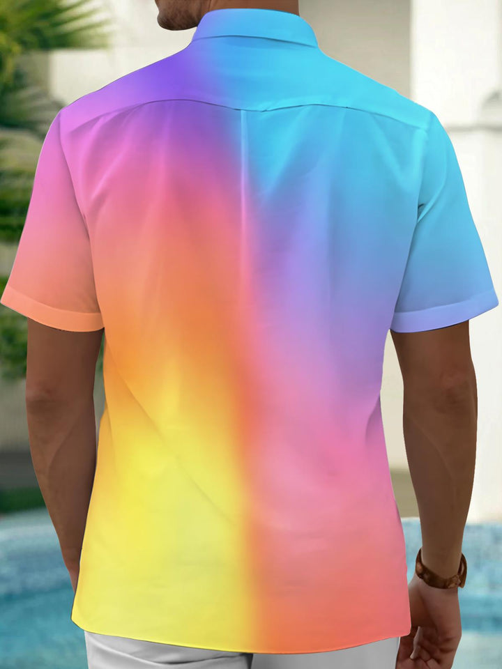 Gradient Print Men's Pocket Short Sleeve Shirts