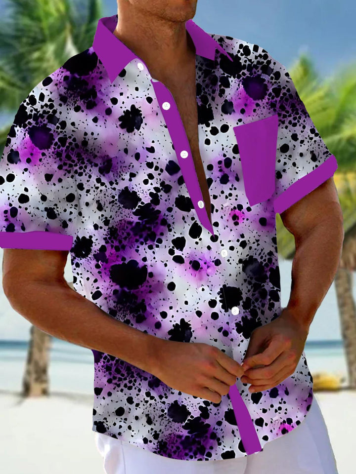 Tie Dye Print Men's Pocket Short Sleeve Shirts